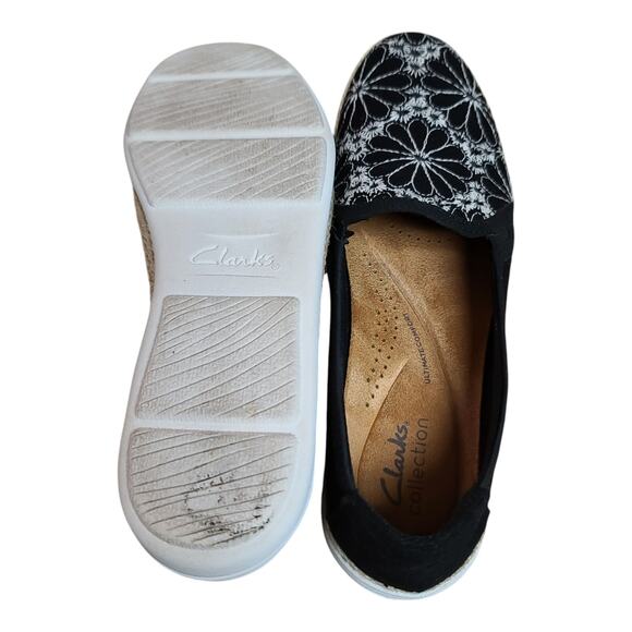 Clarks Elaina Harbor Black White Embroidered Loafers Flats Slip On Shoes 7 1/2 - Picture 5 of 5